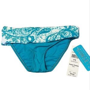 NWT sunsets brand size small turquoise and white paisley print bikini bottom